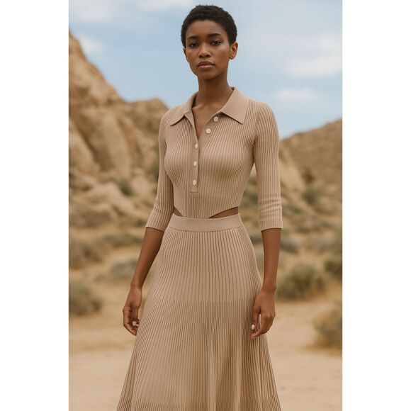 Jonathan Simkhai Tan Shirt Skirt Maxi Dress  Women's Size Small - Picture 1 of 10